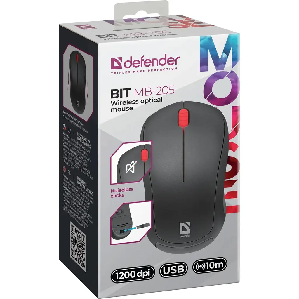 Комп'ютерна мишка Defender Bit MB-205 бездротова 3 кн. до 1200 dpi безшумна чорна (52205) - фото 2