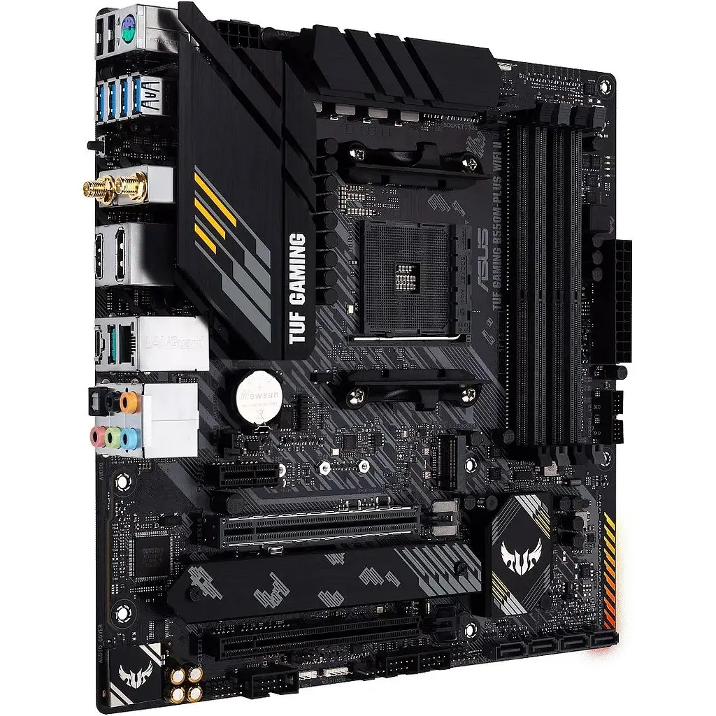 Материнська плата Asus TUF Gaming AM4 (B550) B550M-PLUS WIFI II, B550, 4xDDR4, CrossFire, Int.Video(CPU), 4xSATA3, 2xM.2, 1xPCI-E 16x 4.0, 1xPCI-E 16x 3.0, 1xPCI-E 1x 3.0, ALC S1200A, RTL8125B, WiFi 6, Bluetooth 5.2, 8xUSB3.2/6xUSB2.0, HDMI/DP, MicroATX - фото 3