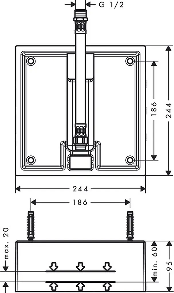 Прихована частина Hansgrohe Raindance для верхнього душу 260x260 мм 1jet 26471180 - фото 2