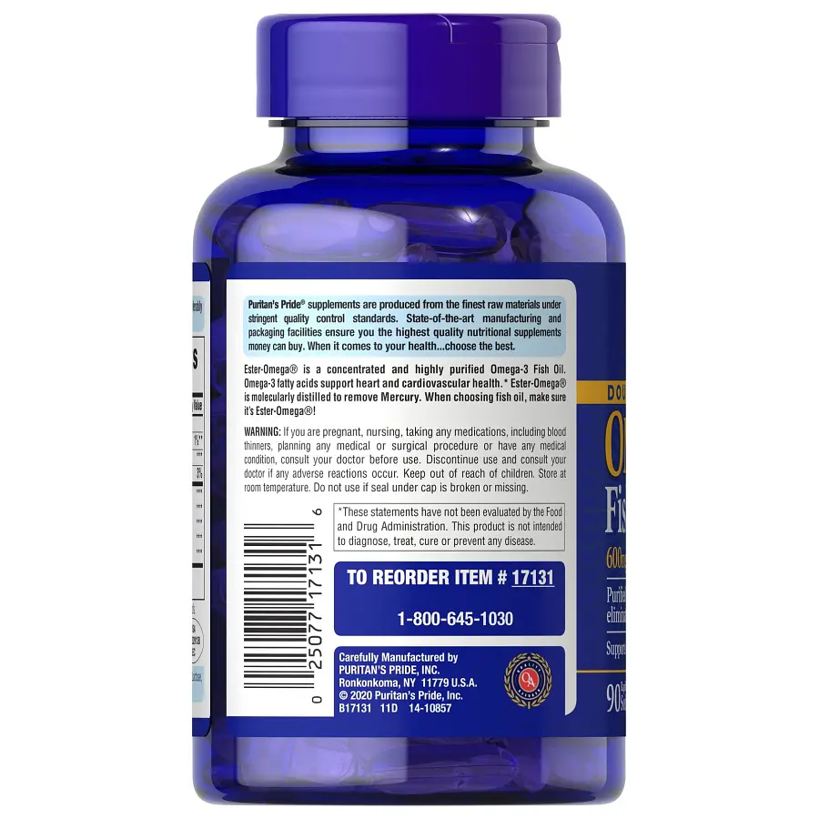 Жирные кислоты Puritan's Pride Double Strength Omega-3 Fish Oil 1200 mg 90 капсул - фото 3