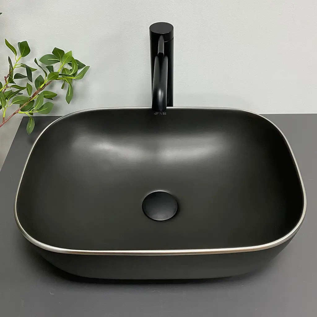 Умивальник VBI Ravenna black matt silver edge накладний VBI-011229, Чорний матовий - фото 4