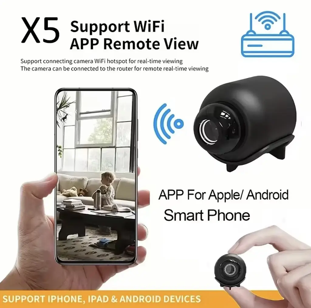 WiFi-камера X5 1080P HD - міні-камера спостереження з нічним баченням, детектором руху, широким кутом 140° - фото 9