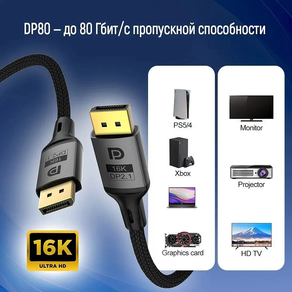 Кабель ColorWay DisplayPort-DisplayPort V2.1 16K 1.5м, Black (CW-CBDP091-BK) - фото 6