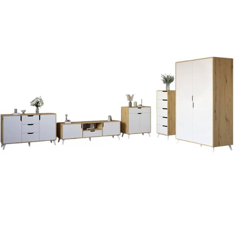 Комплект меблів для вітальні М-ЗОН Борн Дуб Артизан/Німфея Альба (білий) 5 предметів з білими ніжками (MZN-031066) - фото 2