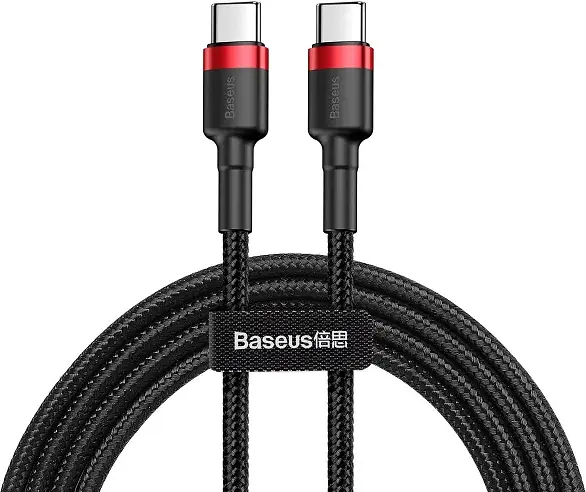 Кабель Baseus Cafule Type-C to Type-C PD2.0 60W (20V 3A) 1m red black (CATKLF-G91) - фото 2