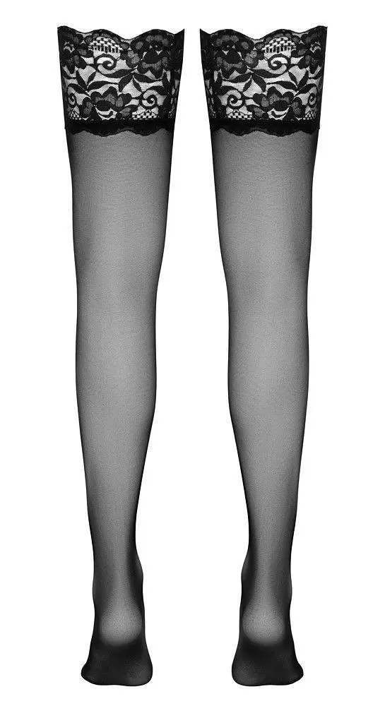 Панчохи Cottelli Legwear з широким мереживом, L (чорний) - фото 4