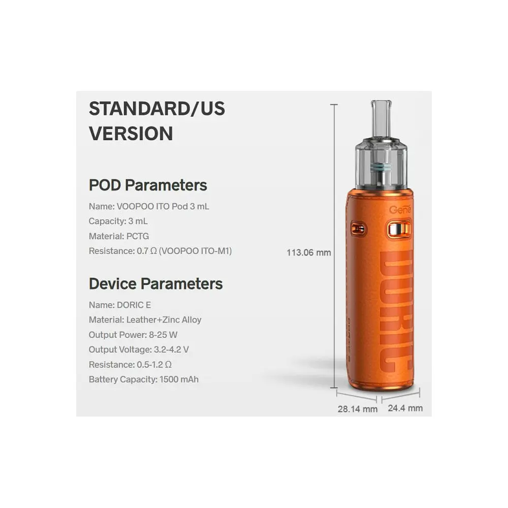 Под-система VooPoo Doric E Pod 1500 mAh 3 ml Kit Orange (15829) - фото 3