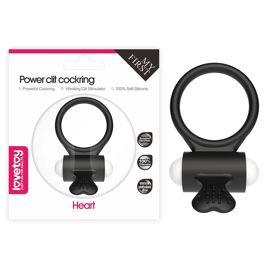 Віброкільце Lovetoy Power Clit Cockring Heart чорний - фото 2