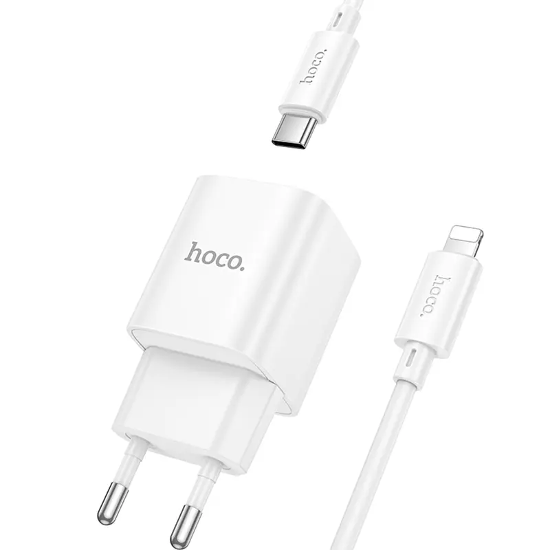 Мережевний зарядний пристрій Hoco C147A PD20W+QC3.0 1USB-A/1C + кабель Type-C to Lightning White - фото 6