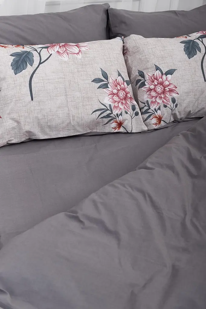 Комплект постельного белья Moon&Star семейный 143х210х2 наволочки 4х50х70 Flowers Gray Бязь Gold Люкс - фото 5