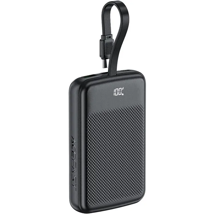 Універсальна мобільна батарея Acefast 10000mAh 22.5W PD,QC3.0 2xUSB-C,USB-A with build Type-C cable M13 Black (6974316283959) - фото 4
