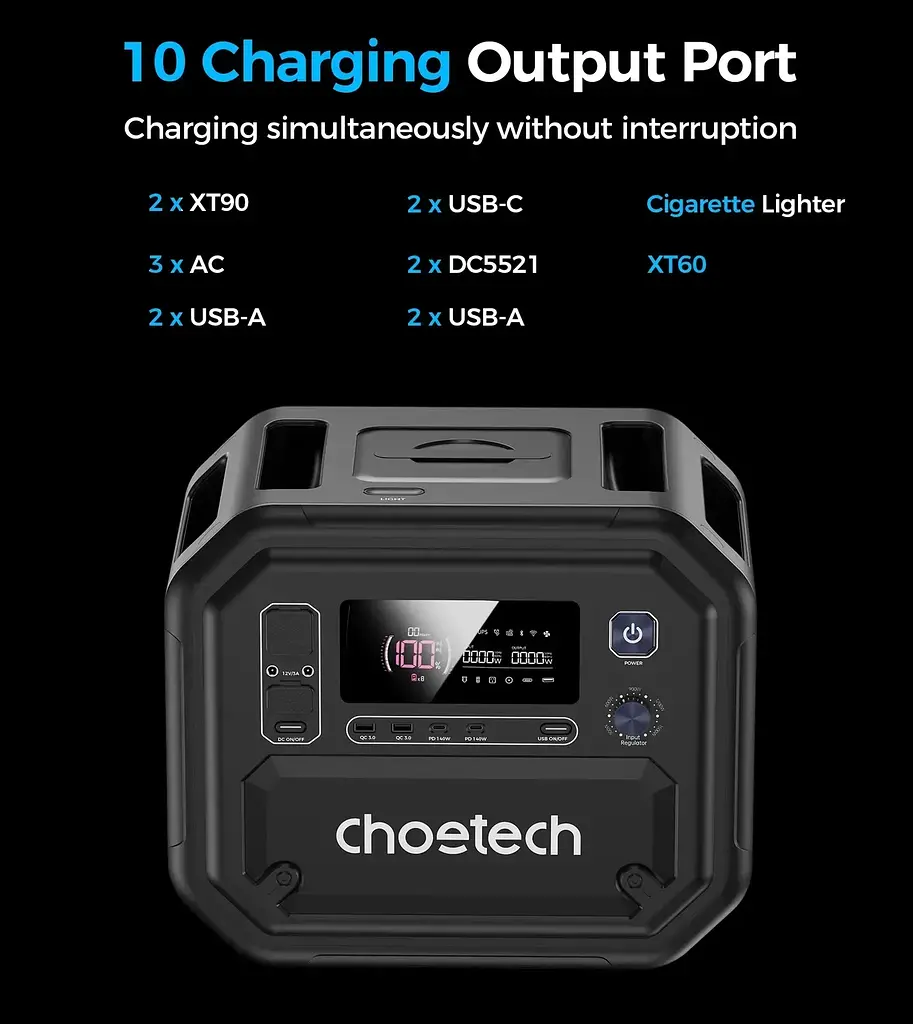 Зарядна станція Choetech BS064 2500Вт (2160Вт/г) AC,LiFePo4,MPPT, UPS, PD100 Вт - фото 6