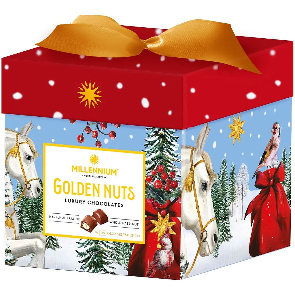 Конфеты Millennium Golden nuts Seasonal шоколадные с начинкой и целыми орехами 150 г - фото 2