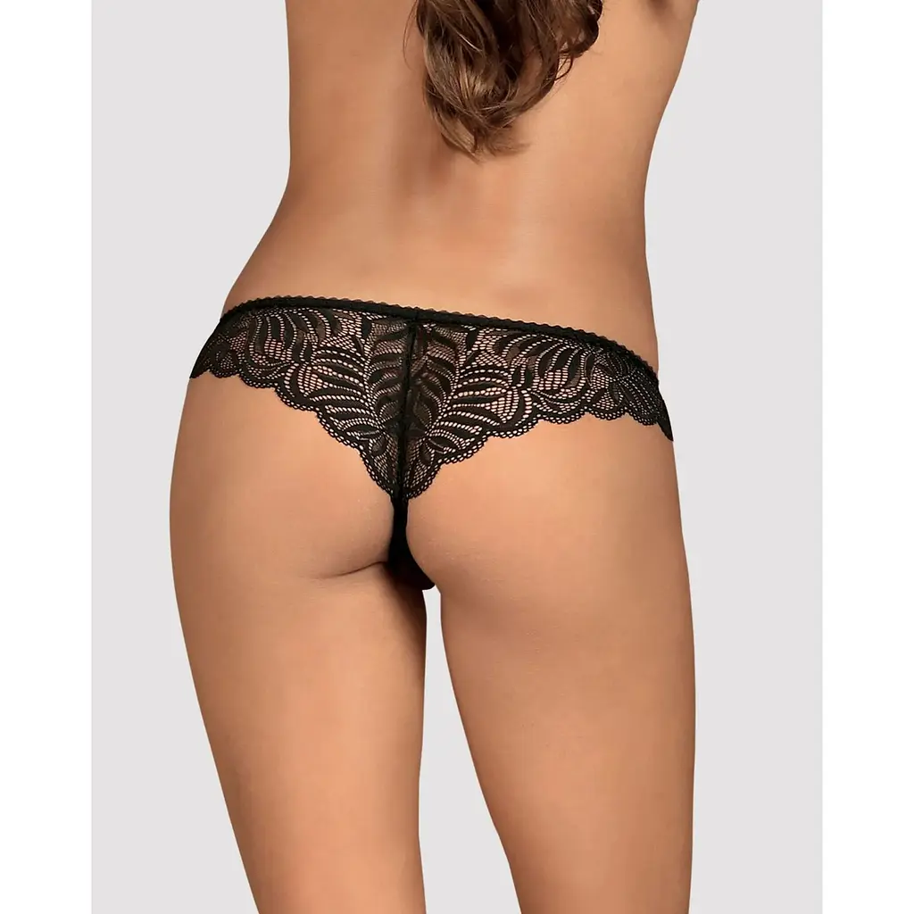 Мереживні танга з доступом Obsessive Contica crothchles Thong S/M, чорні - фото 6