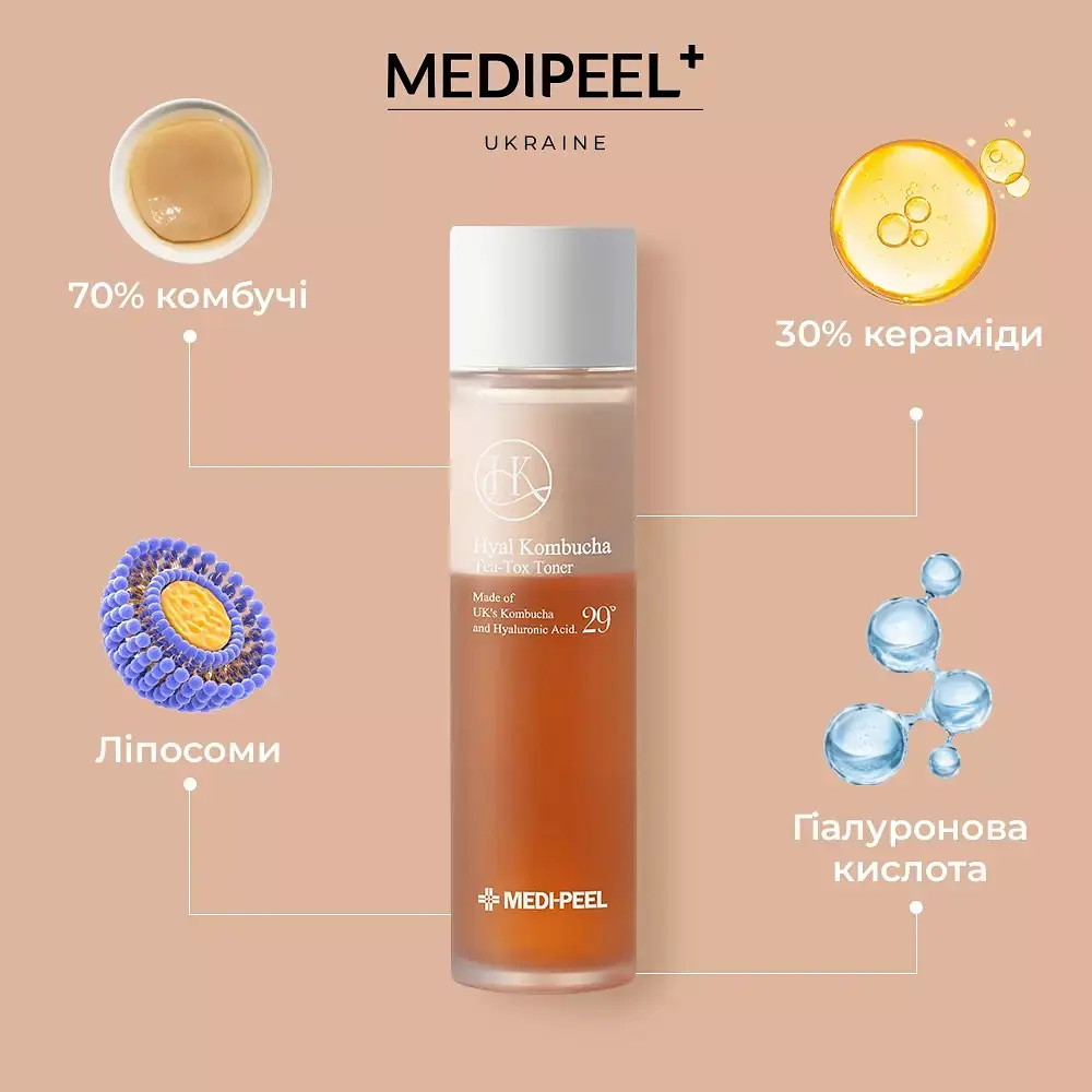 Тонер для обличчя Medi-Peel Hyal Kombucha Tea-Tox Toner з комбучею та гіалуроновою кислотою 150 мл - фото 2