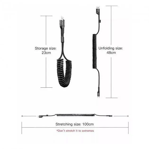 Кабель Baseus Fish Eye Spring Cable USB to Type-C 2A 1m CATSR-01 Black - фото 4