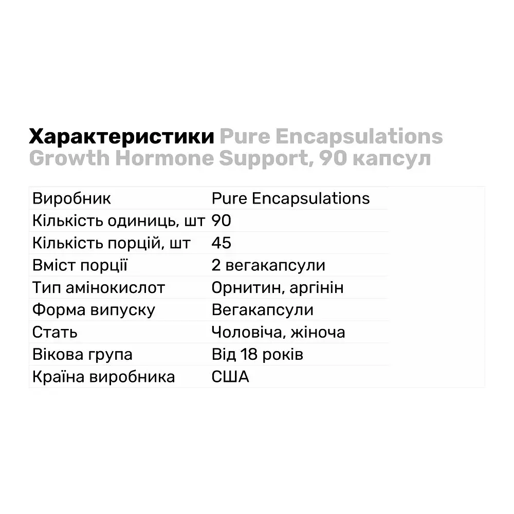 Амінокислота Pure Encapsulations Growth Hormone Support 90 капсул - фото 2