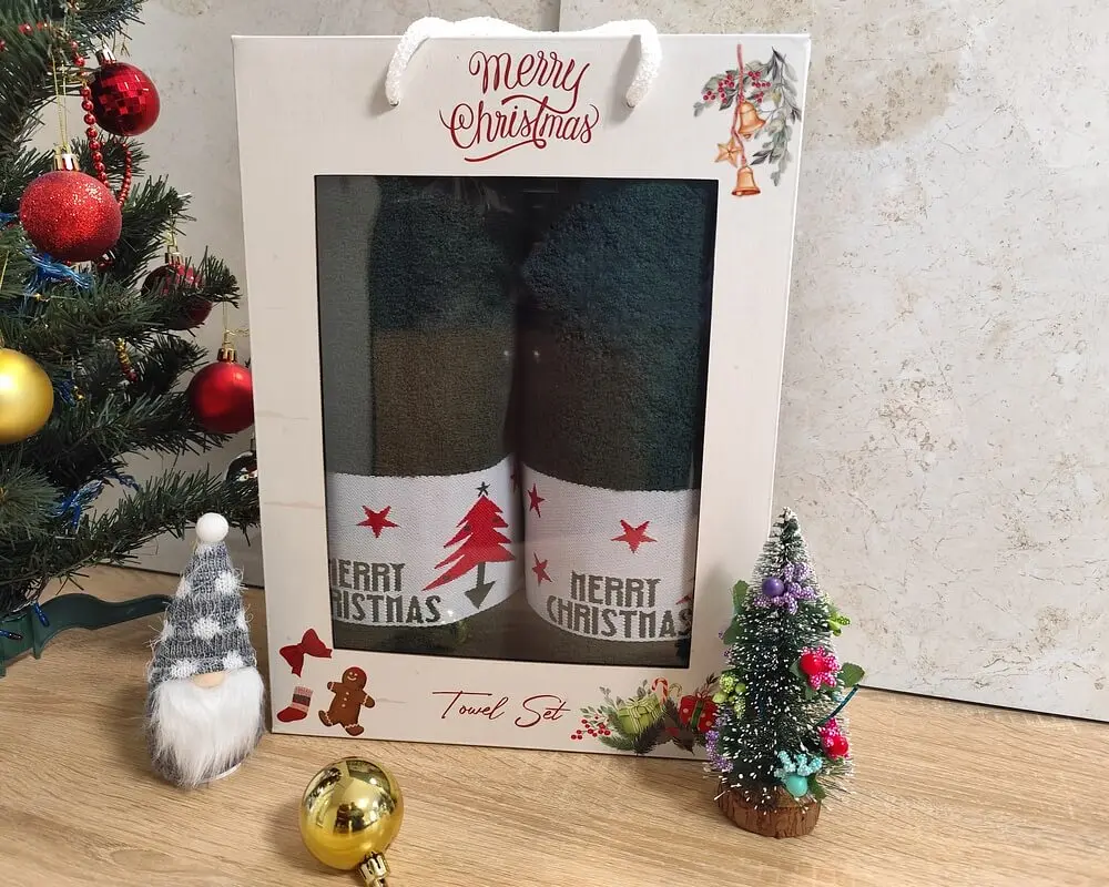Набір новорічних рушників Gulcan 50x90+70х140 Merry Christmas Tree Green - фото 3