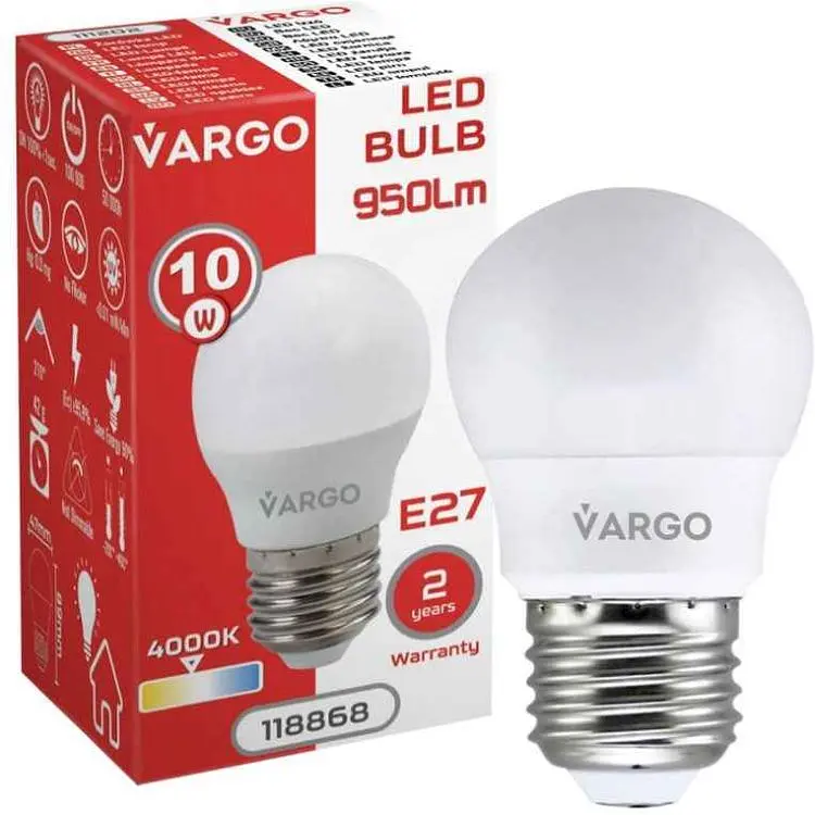 Лампа світлодіодна VARGO 10W E27 G45 4000K 220V (V-118868)