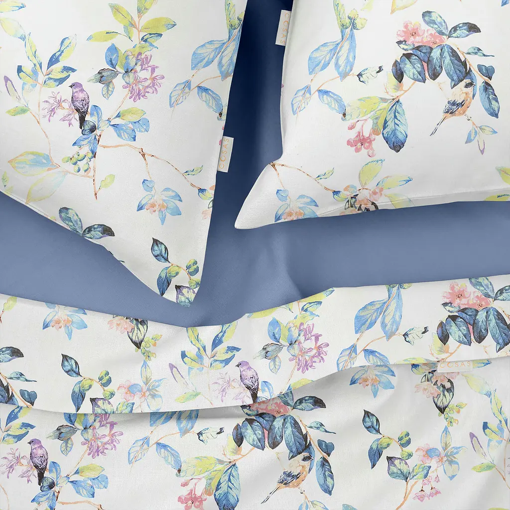 Комплект постільної білизни Cosas євро з простирадлом на резинці FLORET 200 x 220 см (BirdsFlowersFoliage_El-117Cloud_200) - фото 3