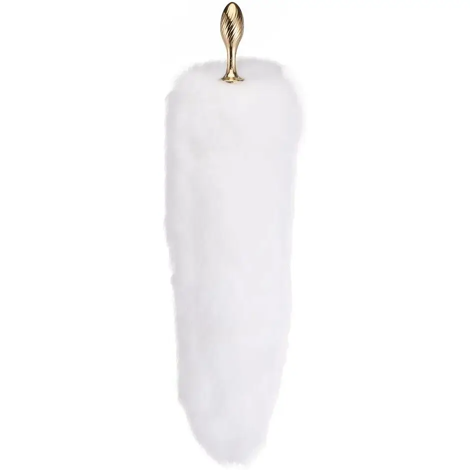 Металева анальна пробка Лисячий хвіст Lockink Sevanda White Fox-Tail Anal Pear-shape Plug - фото 2