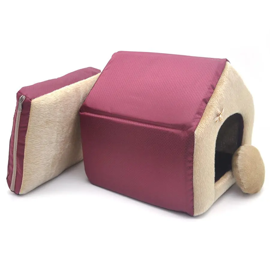 Будиночок для собак та котів Zoo-hunt Хутро бордове №1 300х330х330 мм - фото 2