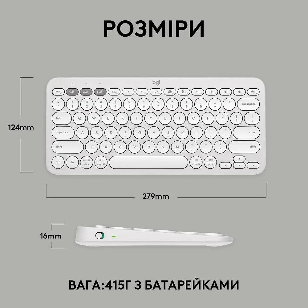 Клавіатура Logitech K380s Pebble Keys 2 Tonal White (6915630) - фото 5