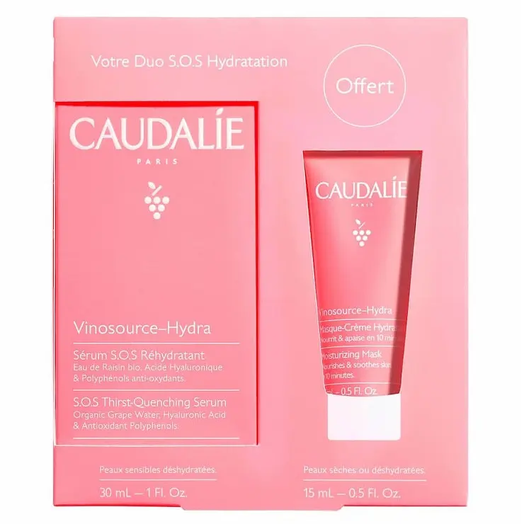 Набор Caudalie Vinosource-Hydra Set: Маска для лица и глаз Vinosource S.O.S, интенсивное увлажнение, 15 мл + Увлажняющая сыворотка Vinosource S.O.S, 30 мл (2836) - фото 2