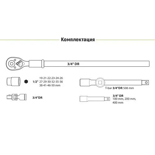 Набір головок Alloid 3/4" 23 шт 19-50 мм (НГ-6023М) - фото 5