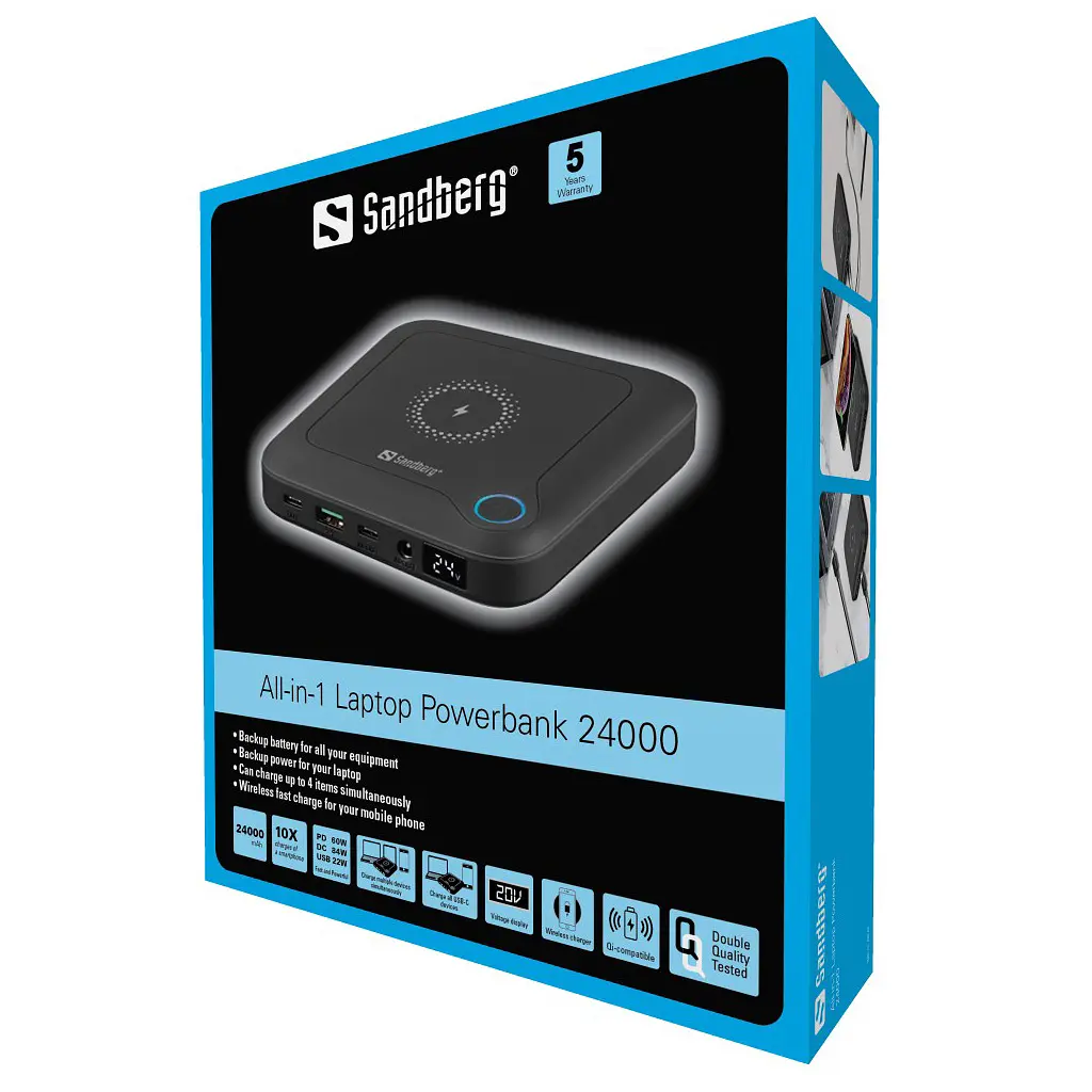 УМБ Sandberg 24000mAh 85W PD All-in1 Laptop, UPS mode, DC 12-24V/4А, USB, Type-C OUT PD - фото 4