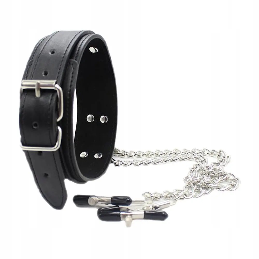 Нашийник із затискачами для сосків Fetish Addict Collar With Nipple Clamps, 51,5 см (чорний) - фото 3