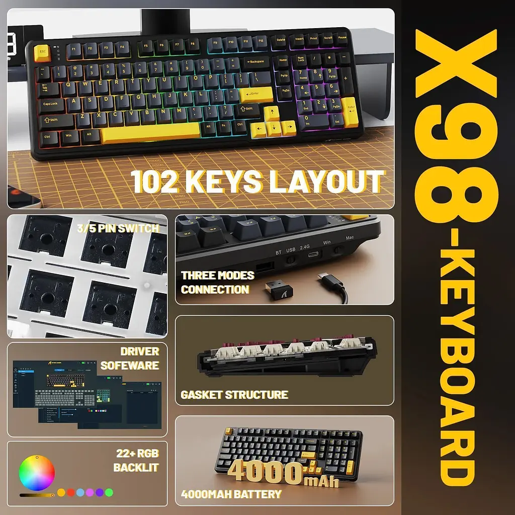 Клавіатура Attack Shark X98 RGB Linear Strawberry Switch Starry Black (AS-6972792471976-SB-UA) [166780] - фото 3