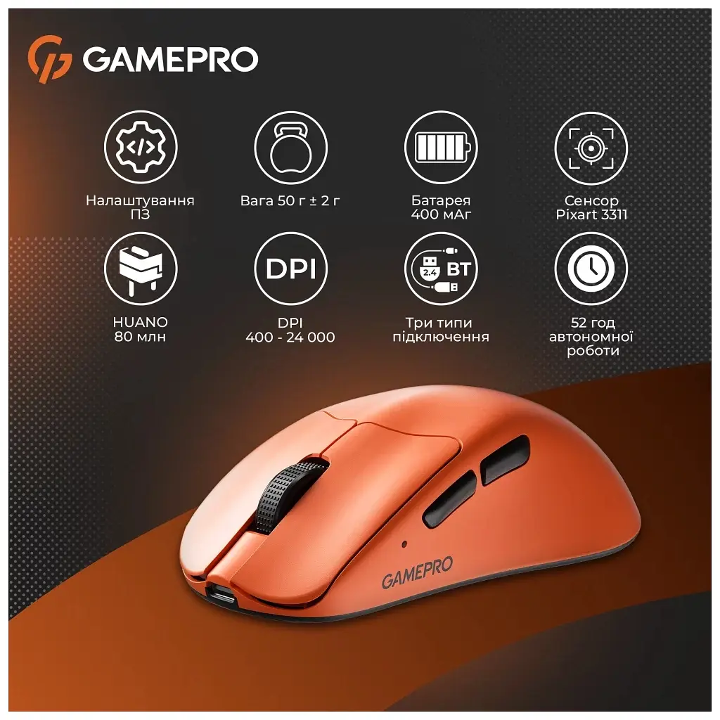 Мишка GamePro Genesis Avenger Wireless/Bluetooth/USB Orange (GM096O) - фото 12
