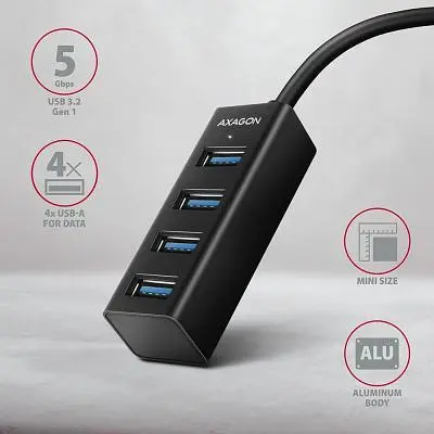 Концентратор AXAGON USB 3.1 to 4xUSB 3.0 1.2m black (HUE-M1AL) - фото 2