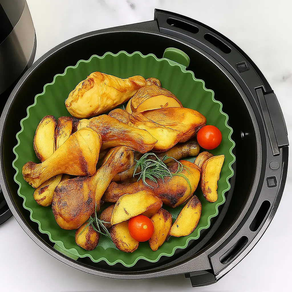 Кругла силіконова форма для аерогрилю, духовки та мультипечі 22х22 см, Kitchen Master Зелений 87961 - фото 3