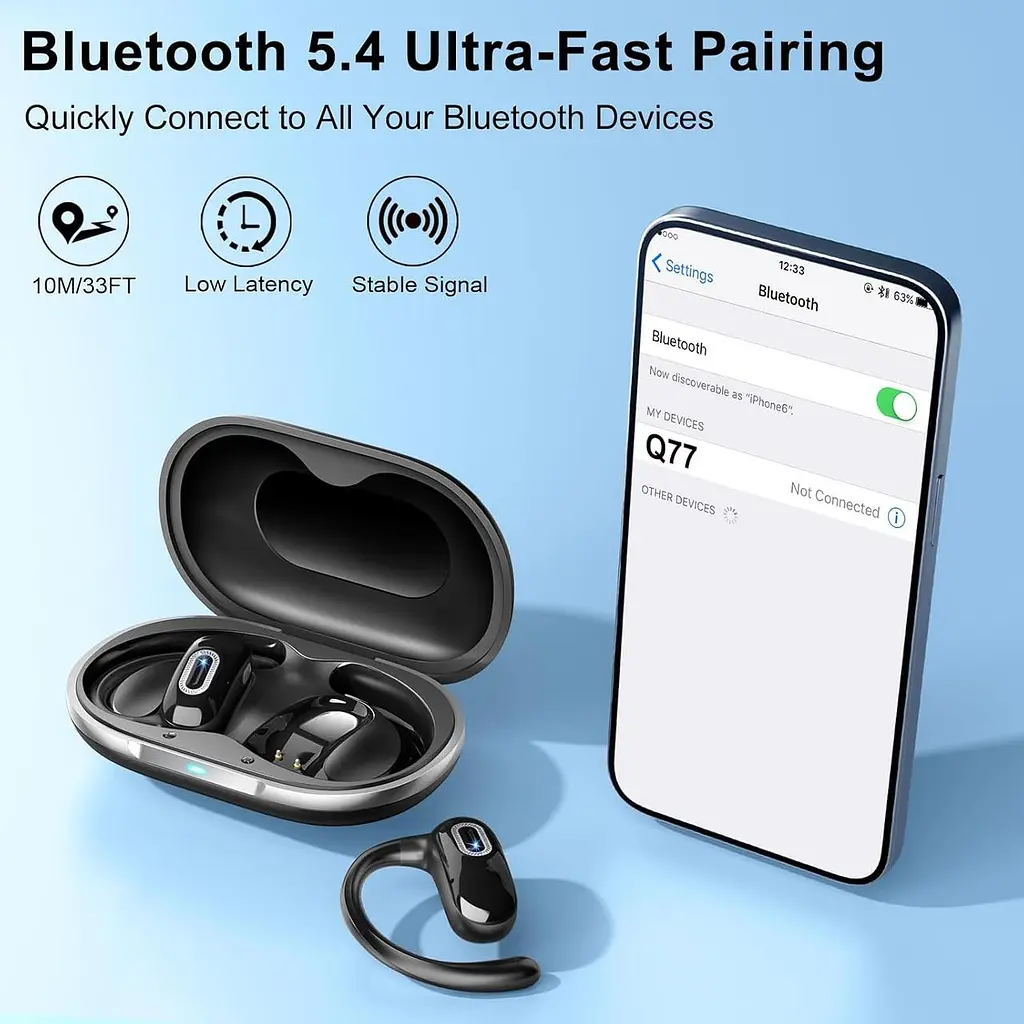 Наушники с открытым ухом, беспроводные наушники Bluetooth 5.4, 50H, наушники с воздушной проводимостью, HD стереобасовый наушник - фото 4