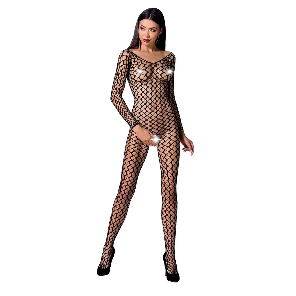 Бодістокінг Passion BS068 black, комбінезон, велика сітка, довгий рукав - фото 3