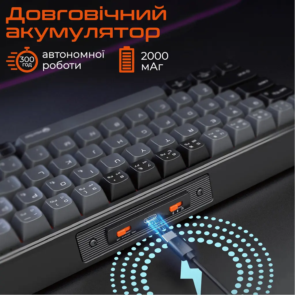 Клавіатура Meetion MK12 Bluetooth/USB Type-C Black (MT-MK12-A-RUA) - фото 8