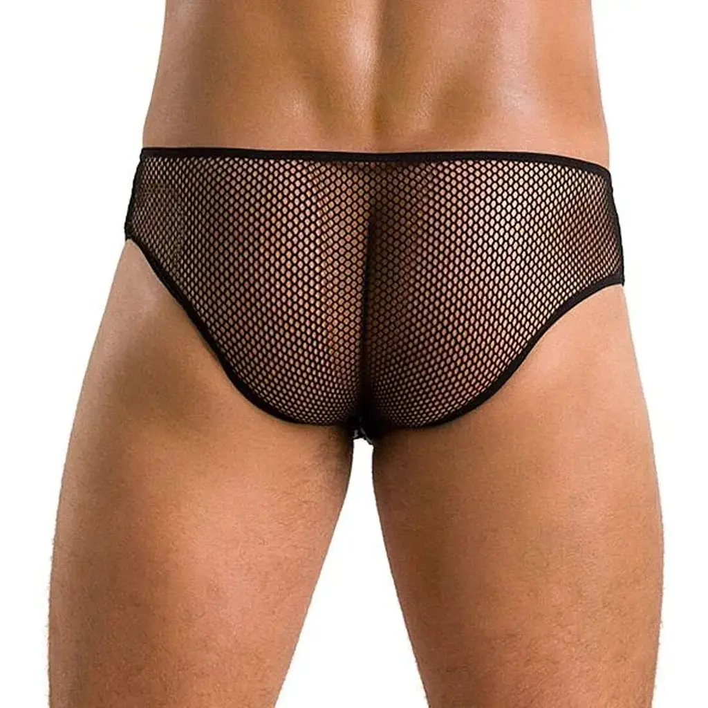 Чоловічі труси зі шнурівкою Passion 035 Slip Richard S/M Black, екошкіра, сітка - фото 2