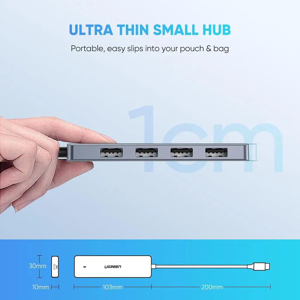 Хаб USB 3.1 Type-C -> 4xUSB 3.0 Grey CM219 Ugreen - фото 7