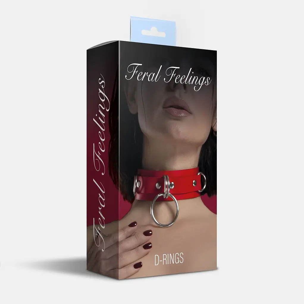 Нашийник для фіксації з натуральної шкіри Feral Feelings - D-Rings Red - фото 2