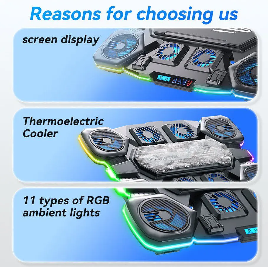 Охолоджувальна підставка для ноутбука 17.3 дюйма Ice Coorel Q-10 8xfans RGB LCD - фото 6