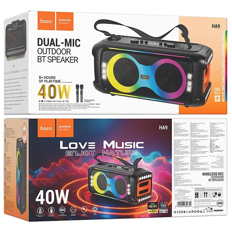 Bluetooth колонка Hoco HA9 Kayman + два мікрофона Black - фото 6