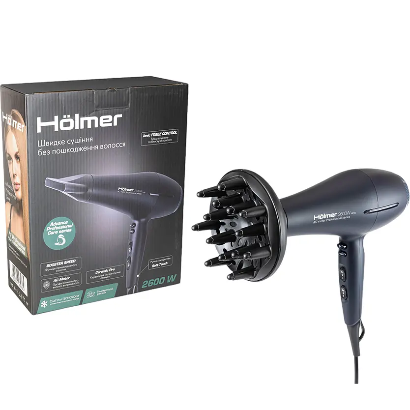 Фен для волос Holmer HHD-260I PRO синий (HHD-260I PRO ionic AC motor) - фото 8