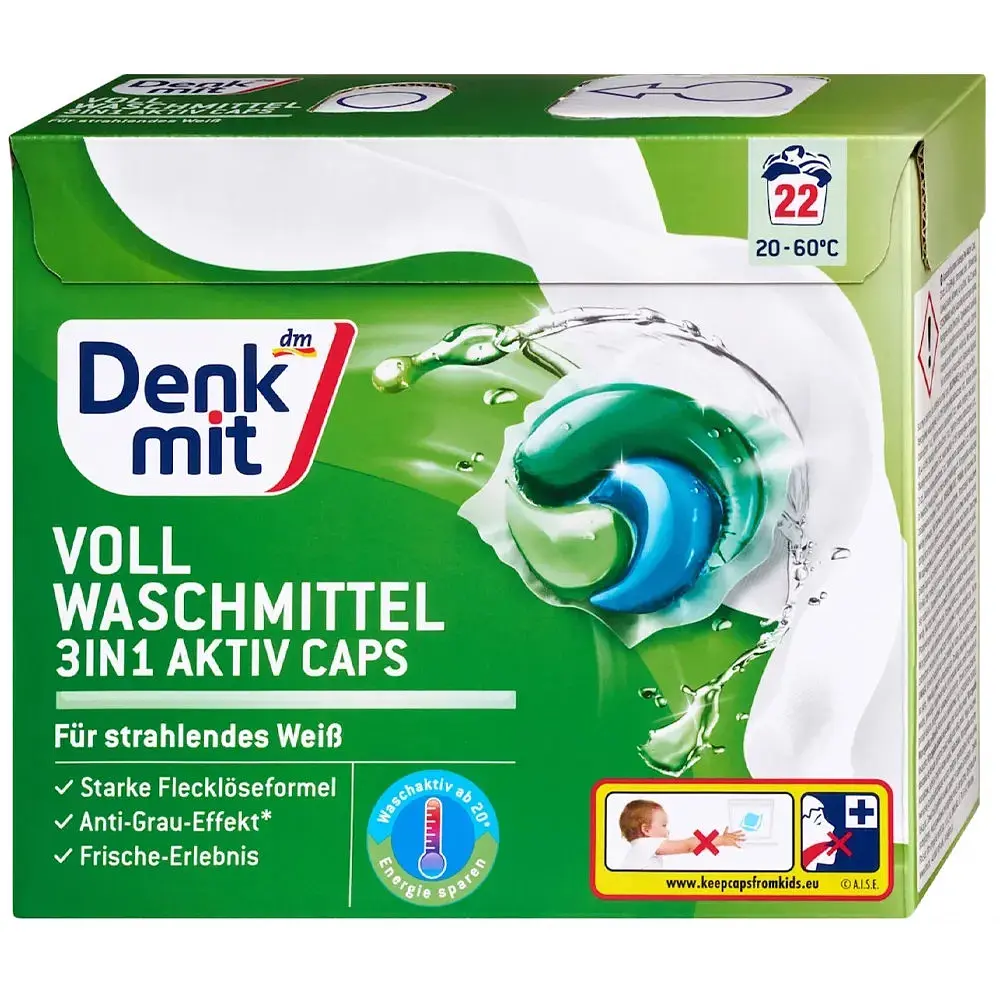 Капсули для прання білої білизни DenkMit 3в1 Aktiv Caps, 22 шт