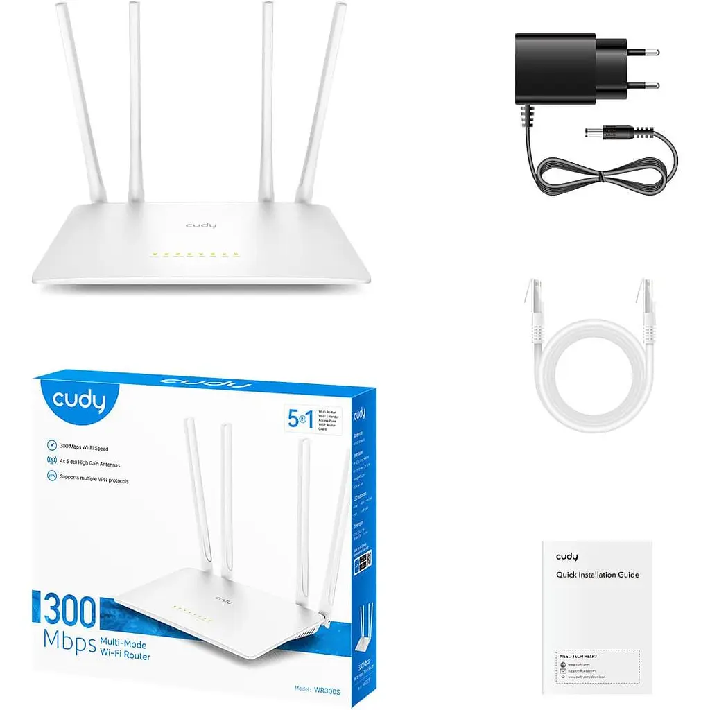 Роутер Cudy WR300S, Wi-Fi, 802.11b/g/n, 300Mbps 2.4GHz, 5x10/100Mbps, 4x5dBi an, WiFi, IPv6 (WR300S) - фото 9