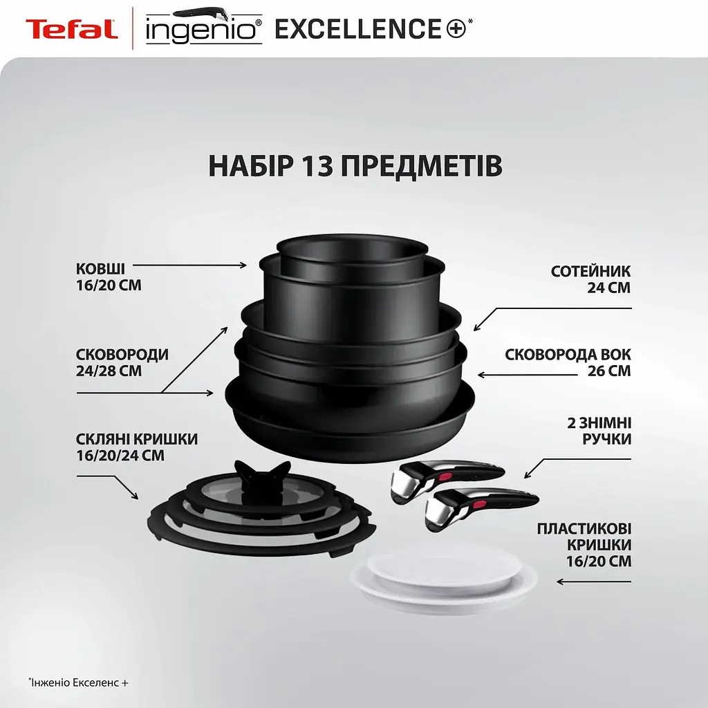 Tefal Набір посуду Tefal Ingenio Excellence+, 13 предметів, алюміній, нержавіюча сталь, бакеліт, чорний - фото 4