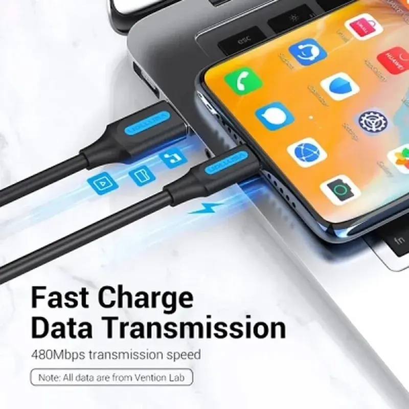 Дата кабель USB 2.0 AM to USB-C 1.5m 3A black Vention (COKBG) - фото 2
