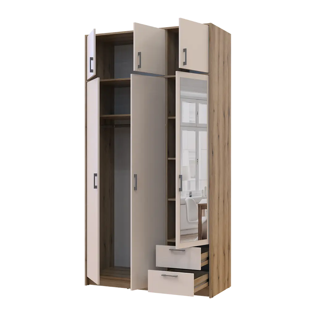 Шафа для одягу Doros Ронді з антресолей і дзеркалом Дуб Артизан/Кашемір 3ДСП 121х52х236 (80737821) - фото 2