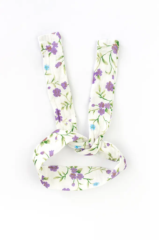 Пісочник з мусліну для дівчинки на ґудзиках Violet flowers з пов'язкою - фото 6
